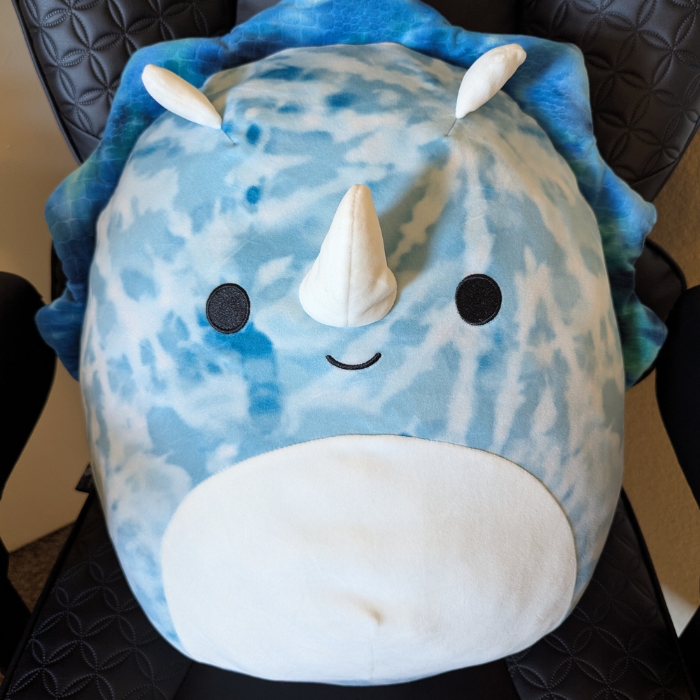 Blue and White Stuffed Triceratops Plush Toy